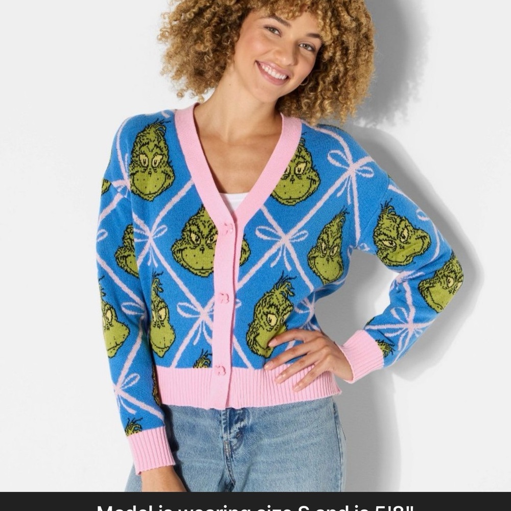 Vibrant Blue and Pink Grinch Cardigan